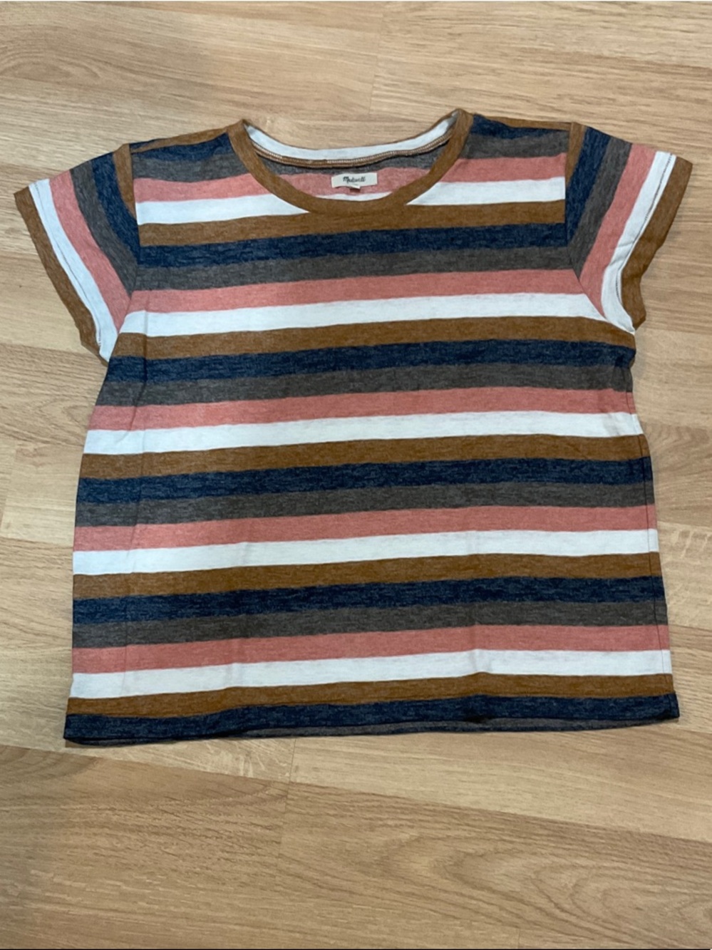 Madewell Short Sleeve Stripe Tee in Rust, Navy & Cream Size XL